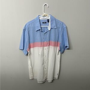 Izod Men’s Short Sleeve Button-Down Shirt in Blue, Pink & White XL Like New